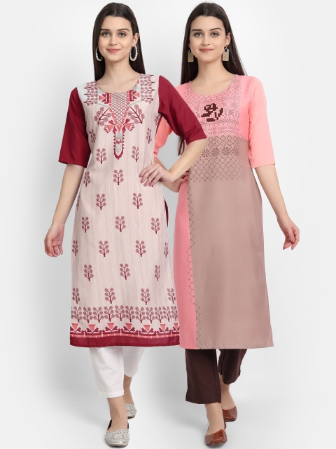 

KALINI Women Pack of 2 Ethnic Motifs Printed Crepe Kurta, Multi