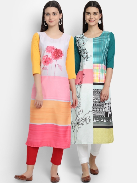 

KALINI Women Set of 2 Colourblocked Floral Crepe Kurta, Multi