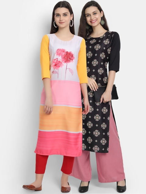 

KALINI Women Multicoloured Colourblocked Thread Work Floral Crepe Kurta, Multi