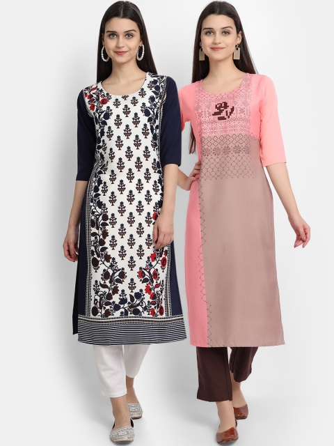 

KALINI Women Pack of 2 Black & Pink Printed Straight Kurta