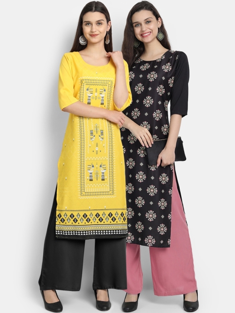 

KALINI Women Pack of 2 Ethnic Motifs Printed Crepe Kurta, Multi