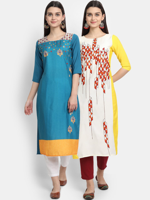 

KALINI Woman Pack of 2 Multicoloured Floral Printed Floral Crepe Kurta, Multi