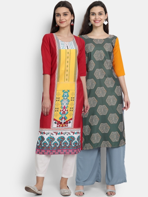 

KALINI Women Pack Of 2 Red & Green Digital Printed Crepe Kurta