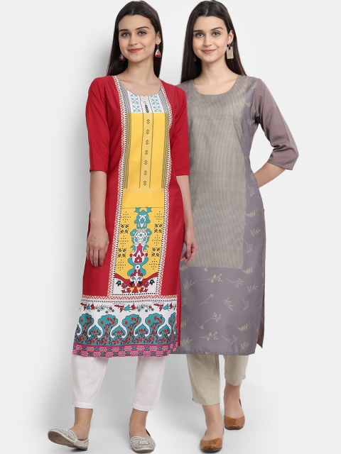

KALINI Women Pack Of 2 Multicoloured Ethnic Motifs Printed Crepe Kurtas, Multi