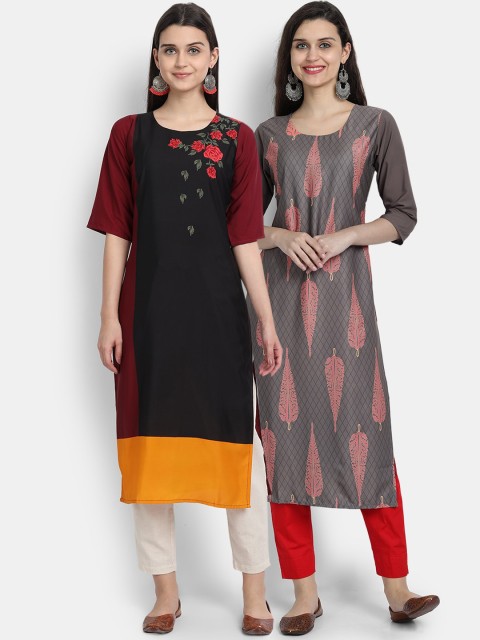 

KALINI Women Multicoloured Mirror Work Floral Crepe Kurta, Multi