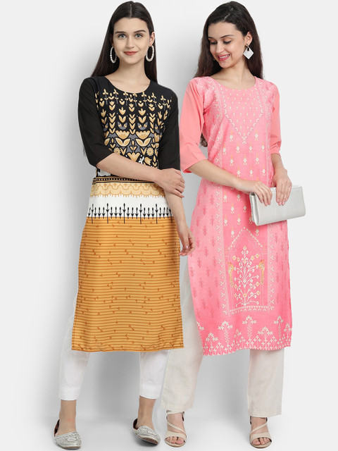 

KALINI Women Set of 2 Multi Printed Crepe Kurta