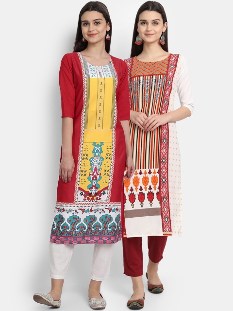 

KALINI Women Red & White Pack Of 2 Digital Print Straight Kurta