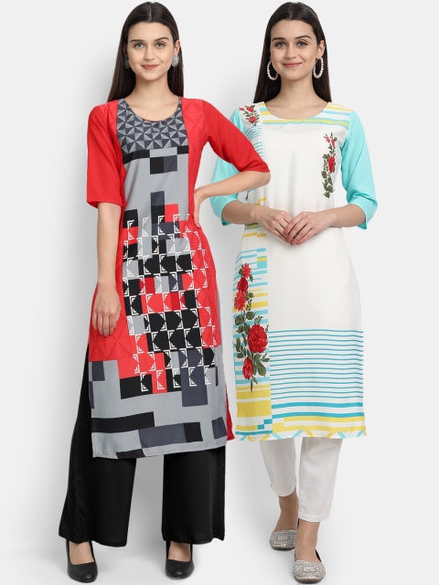 

KALINI Women Pack of 2 Ethnic Motifs Printed Crepe Kurta, Multi