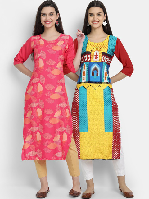 

KALINI Women Set of 2 Ethnic Motifs Printed Crepe Kurta, Multi
