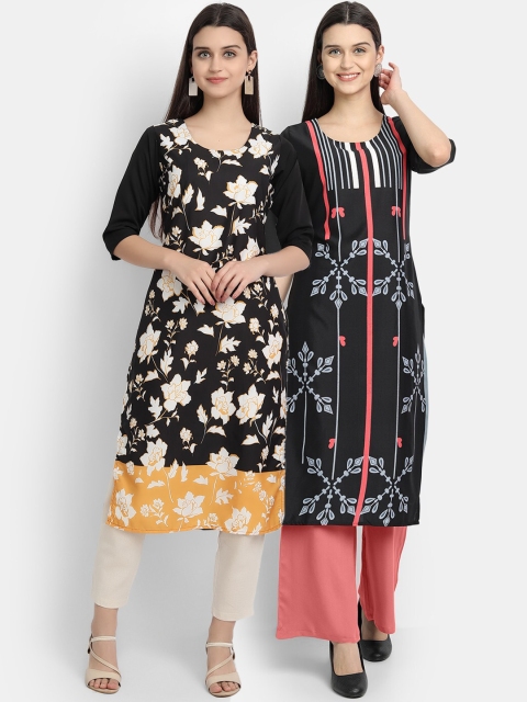 

KALINI Women Pack Of 2 Multicoloured Floral Printed Crepe Kurtas, Multi