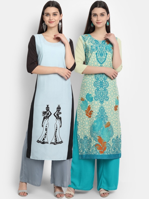 

KALINI Women Set of 2 Multi Printed Crepe Kurta