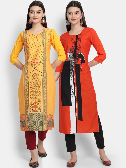 

KALINI Women Pack of 2 Ethnic Motifs Printed Crepe Kurta, Multi