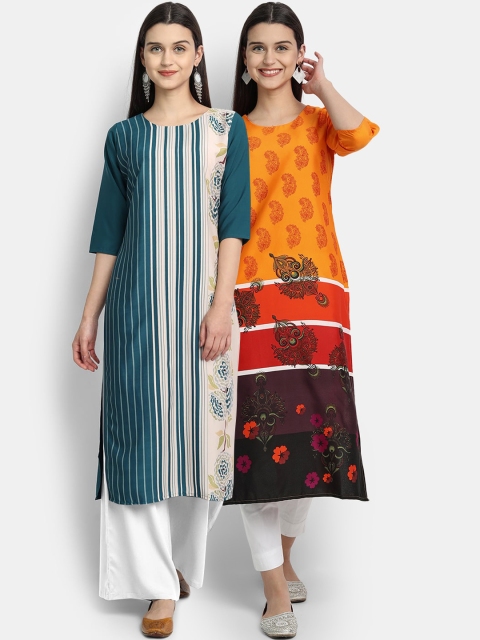 

KALINI Women Set of 2 Ethnic Motifs Printed Crepe Kurta, Multi