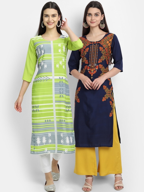 

KALINI Women Pack Of 2 Multicoloured Geometric Printed Crepe Kurtas, Multi