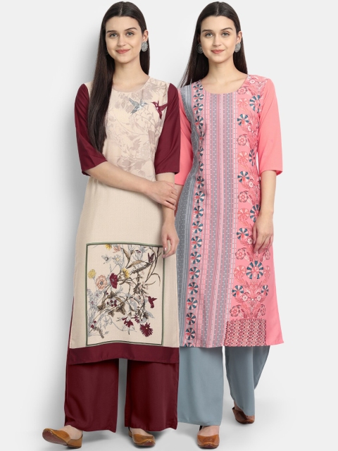 

KALINI Women Maroon & Pink Pack Of 2 Digital Print Straight Kurta
