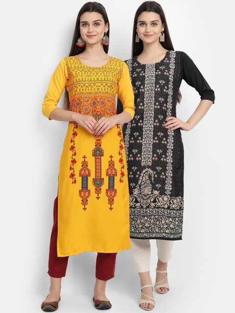 

KALINI Women Pack of 2 Ethnic Motifs Printed Crepe Kurta, Multi