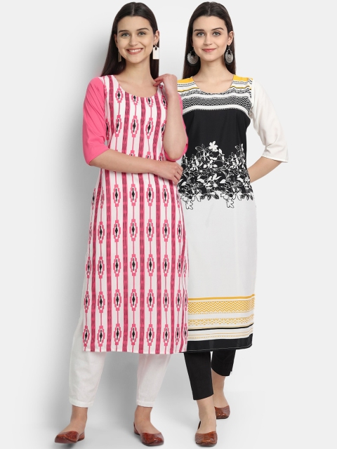 

KALINI Women Set of 2 Printed Crepe Kurta, Pink