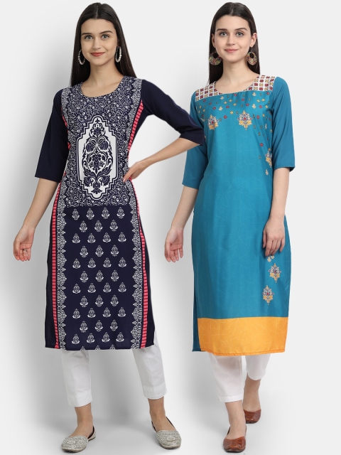 

KALINI Women Multicoloured Floral Yoke Design Thread Work Floral Crepe Kurta, Multi