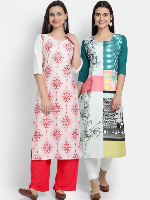 

KALINI Women Multicoloured Floral Printed Thread Work Floral Crepe Kurta, Multi