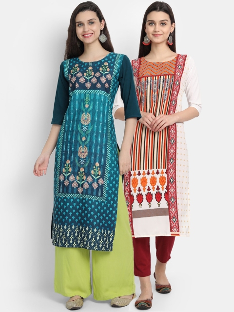 

KALINI Women Blue & Red Pack Of 2 Digital Print Straight Kurta