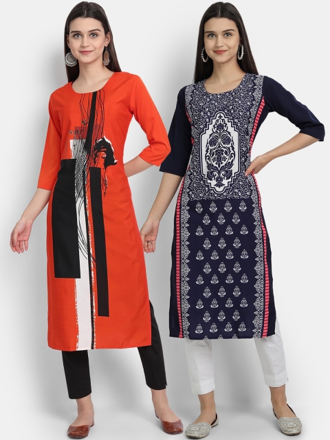

KALINI Women Multicoloured Ethnic Motifs Printed Mirror Work Floral Crepe Kurta, Multi