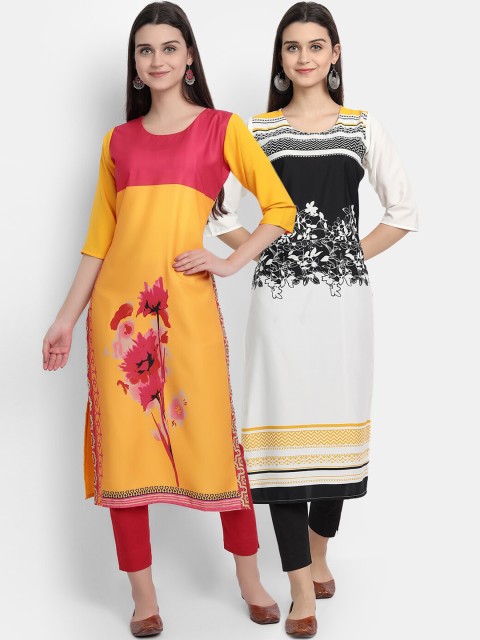 

KALINI Women Pack Of 2 Multicoloured Floral Printed Crepe Kurtas, Multi