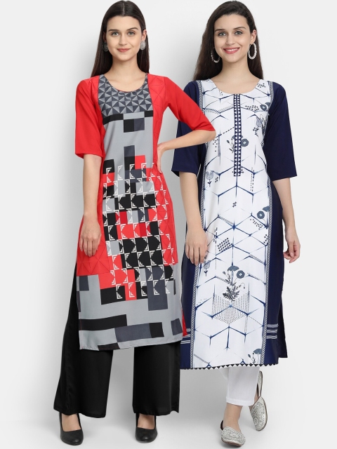 

KALINI Women Pack of 2 Red & Navy Blue Printed Kurta