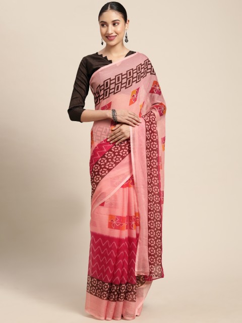

KALINI Pink & Brown Ethnic Motifs Saree