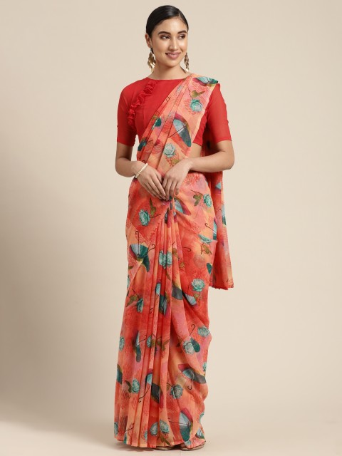

KALINI Women Pink & Blue Floral Printed Saree