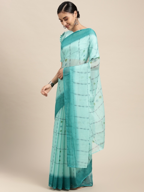 

KALINI Women Green & Blue Checked Saree