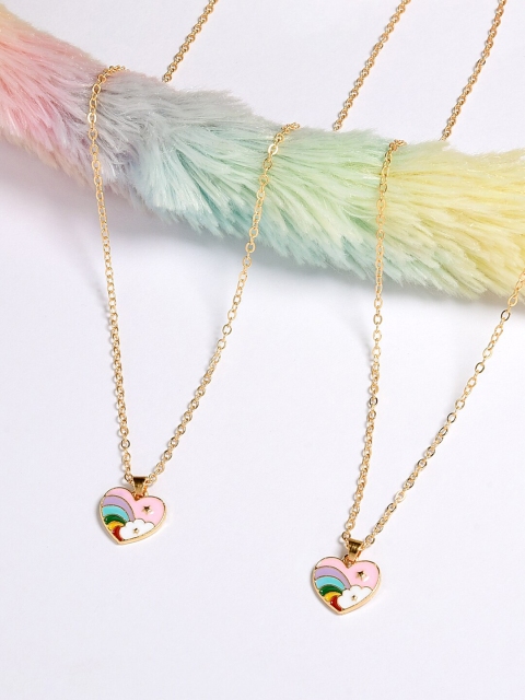 

Toniq Kids Girls Gold-Toned & Pink Set Of 2 Gold-Plated Bohemian Necklace