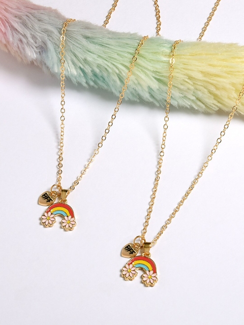 

Toniq Kids Girls Multicoloured Gold-Plated Rainbow Best Friend Necklace Set Of 2