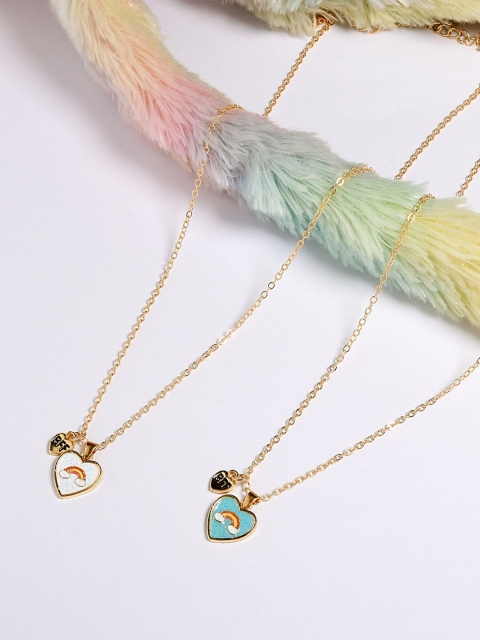 

Toniq Kids Girls Set Of 2 Gold-Toned & Blue Gold-Plated Heart Shape Necklace