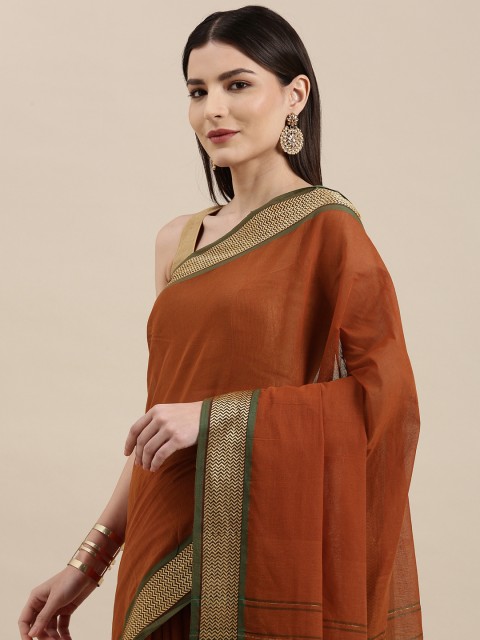 

KALINI Rust Orange Pure Cotton Chettinad Saree
