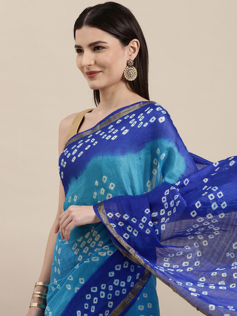 

KALINI Blue Art Silk Bandhani Saree