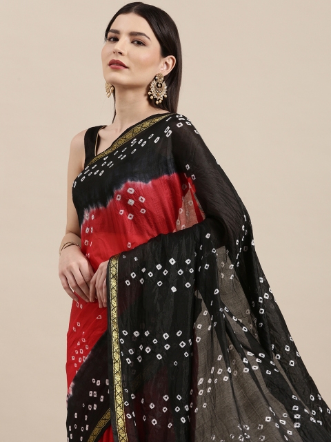 

KALINI Black & Red Art Silk Bandhani Saree