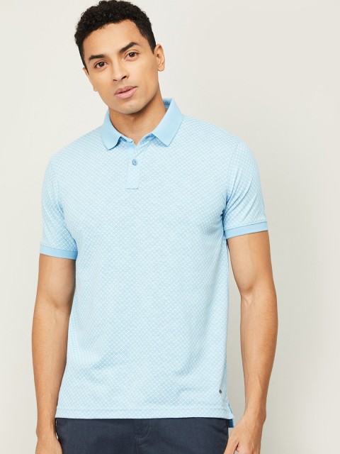 

CODE by Lifestyle Men Blue Micro Ditsy Printed Polo Collar Cotton T-shirt