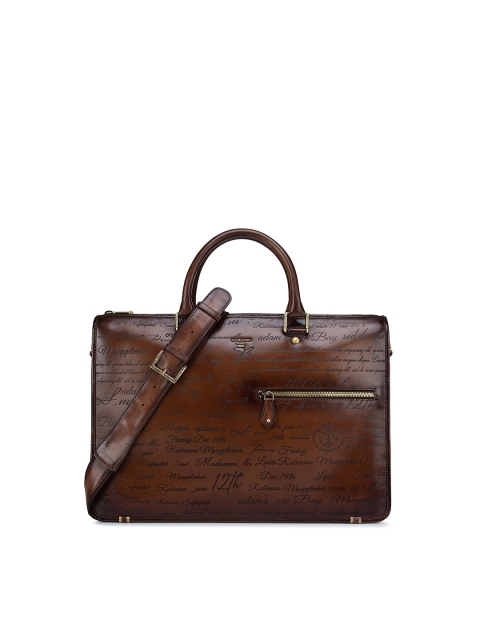 

Da Milano Unisex Brown Textured Leather Laptop Bag