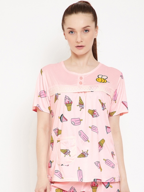 

Camey Women Peach-Coloured & Yellow Printed Night suit