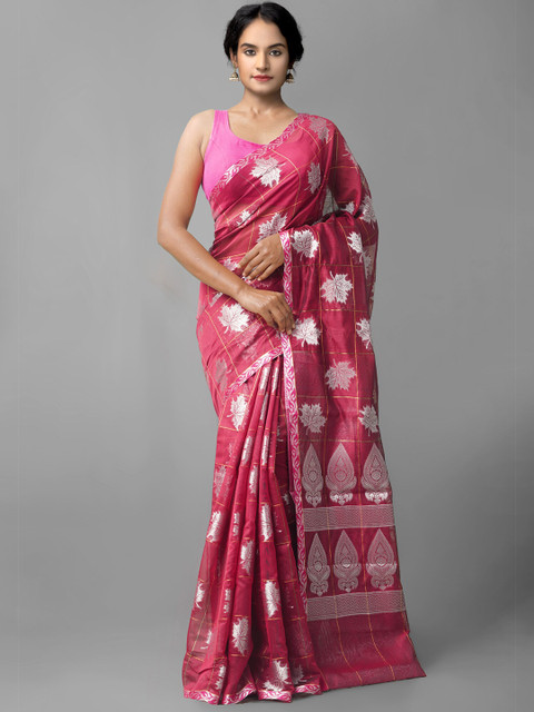 

Unnati Silks Maroon Woven Design Banarasi Silk Cotton Saree