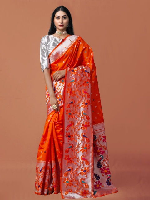 

Unnati Silks Orange Woven Design Paithani Art Silk Saree