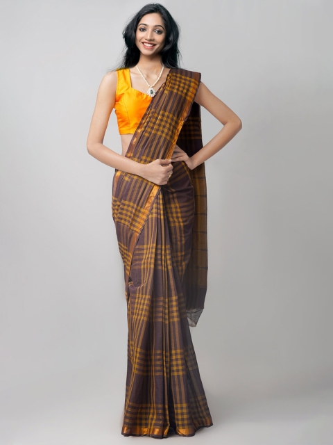 

Unnati Silks Brown & Mustard Ethnic Motifs Pure Cotton Mangalagiri Saree