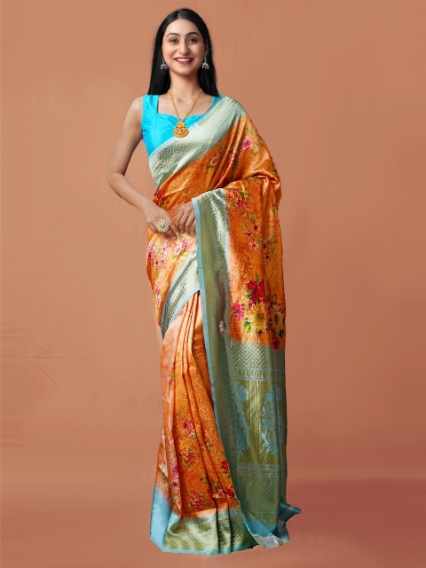 

Unnati Silks Red & Silver-Toned Ethnic Motifs Silk Cotton Baluchari Saree