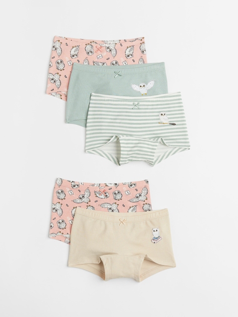 

H&M Girls Pack of 5 Pink & Beige Printed Cotton Boxer Briefs