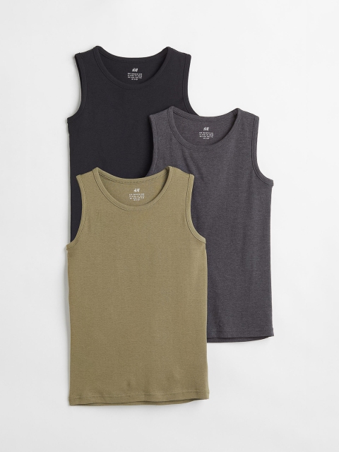 

H&M Men Black & Green 3-Pack Cotton Vest Tops