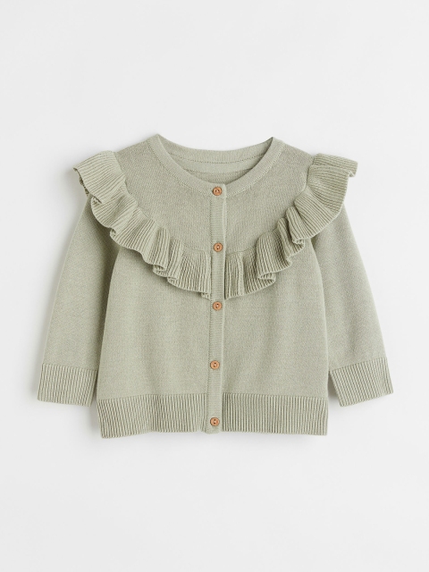 

H&M Girls Green Solid Flounce-Trimmed Cardigan