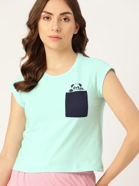 

DressBerry Women Sea Green Graphic Printed Lounge T-shirts