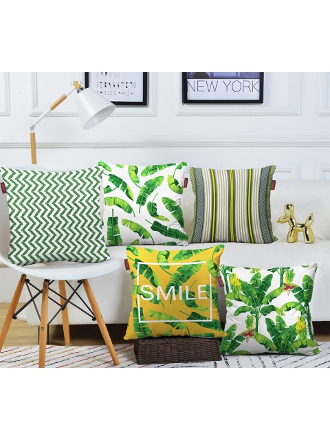 

AEROHAVEN Yellow & Green Set of 5 Floral Printed Square Cushion Covers