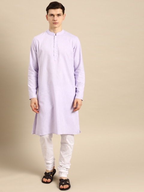 

Anouk Men Lavender Solid Pure Cotton Kurta with Churidar