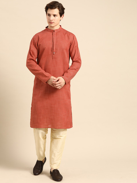 

Anouk Men Red Solid Kurta with Trousers